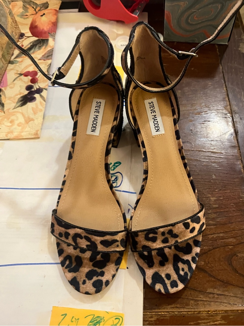 Steve Madden Leopard Print Ankle Strap Sandals - Tan/Black